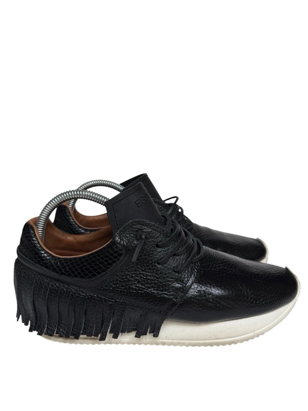 Esseutesse Fringe Leather Black Womens Sneakers Sz US 9 Italy
